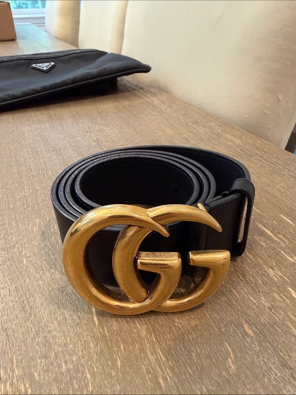 Gucci Black Leather Belt with Gold Double G Buckle